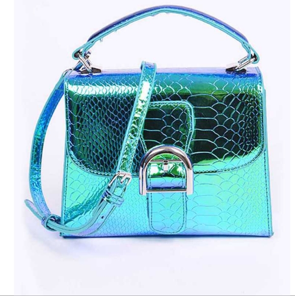 J. Elise Boutique Handbags - Green Snake Embossed Top Handle Crossbody Bag